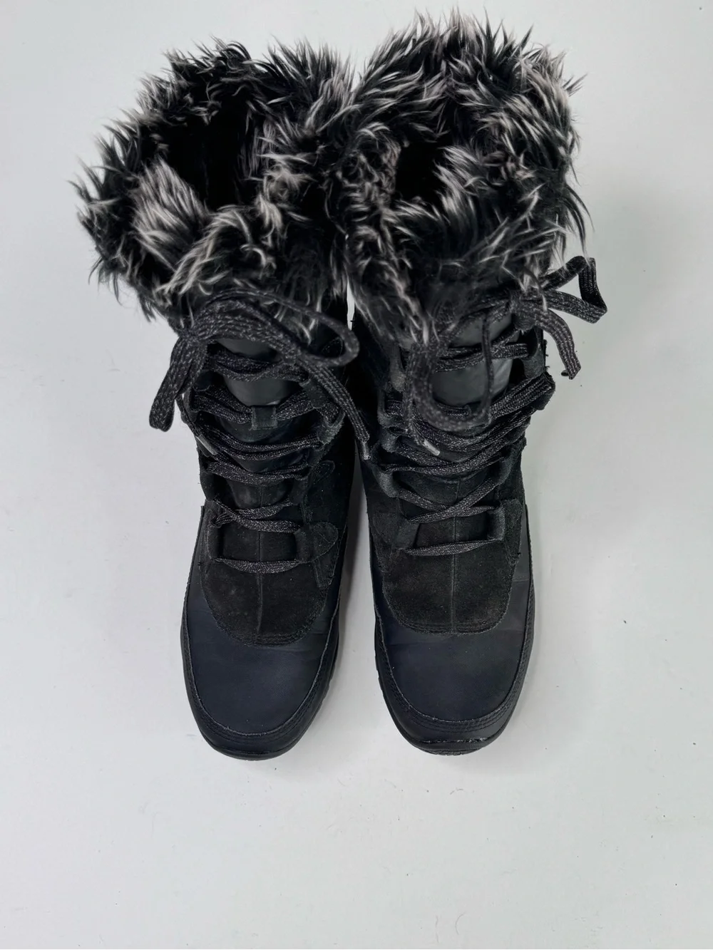 The North Face Women's Black Lace-Up Faux Fur Winter Boots